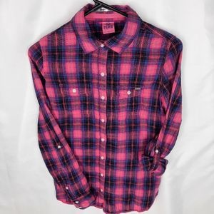 PINK by Victoria's Secret plaid shirt women's XS long sleeve strap cinch back